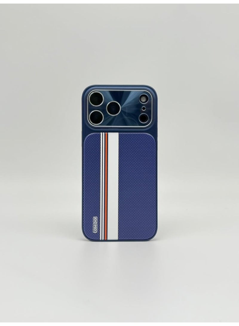 general CaseBar Retro Racing Series Case for iPhone 17 Pro Max – Dual-Color Heritage Edition – 3D Texture & Skin-Friendly Coating – Slim Shockproof Protective Cover (Blue) - Image 1